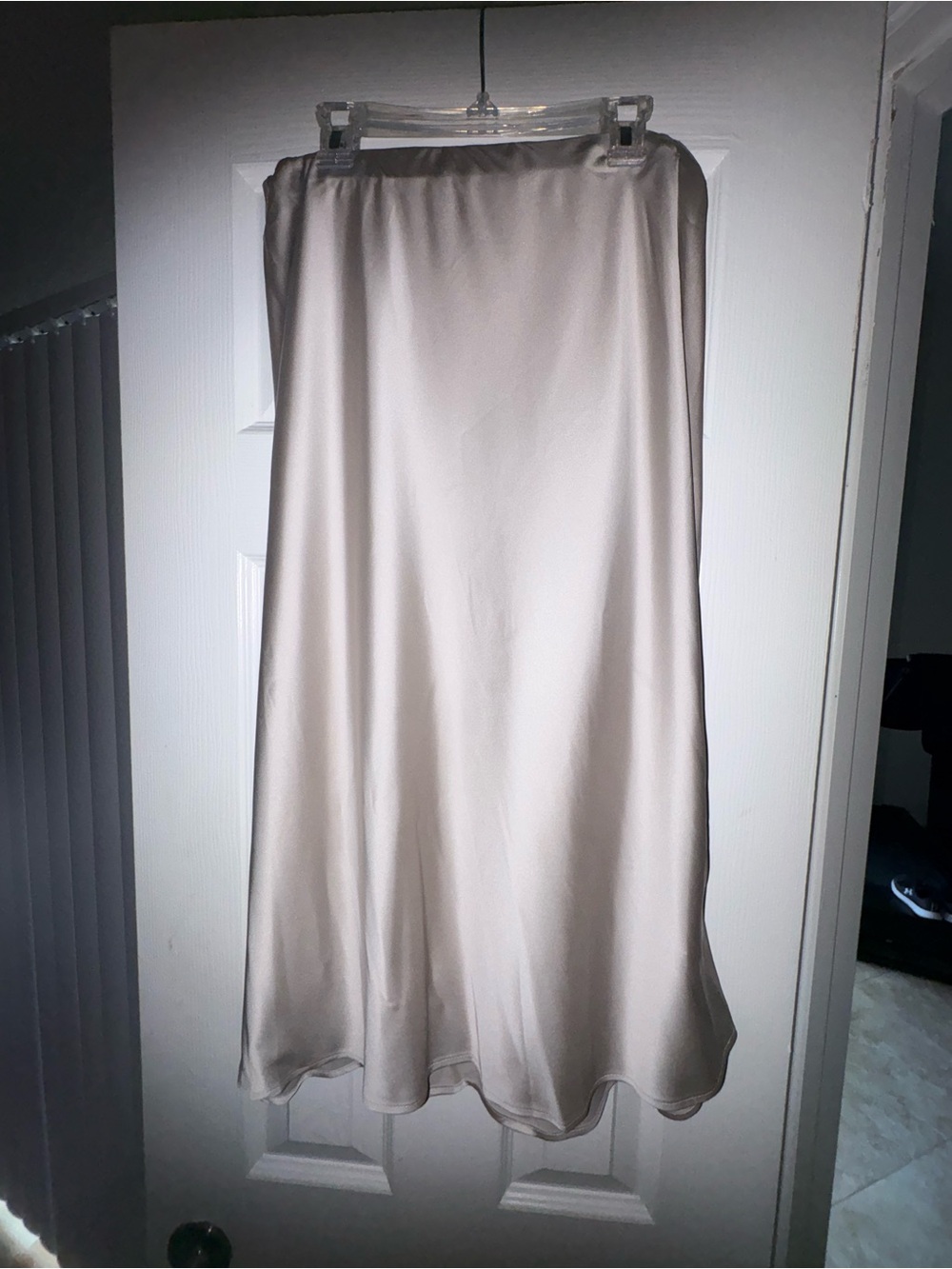 Satin Cream Midi Skirt with Elastic Waist
